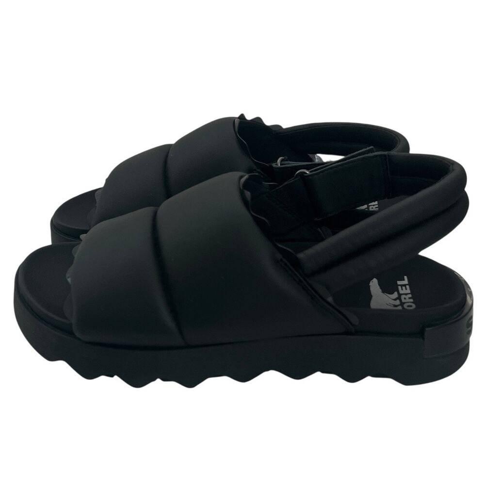 Sorel Viibe Slingback Flat Puffy Black Leather Sandals Size 11 - Picture 3 of 10